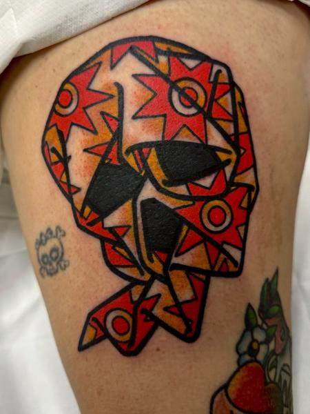 Traditional geometric skull tattoo by @prisoner.of.love