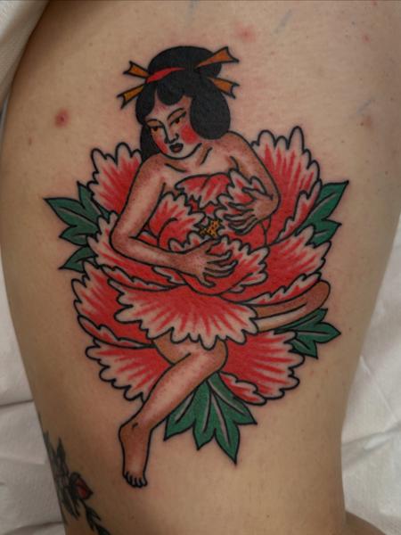 Traditional geisha flower tattoo by @prisoner.of.love