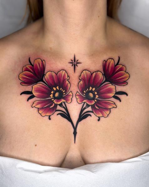 Traditional floral design tattoo by @psyhiskond