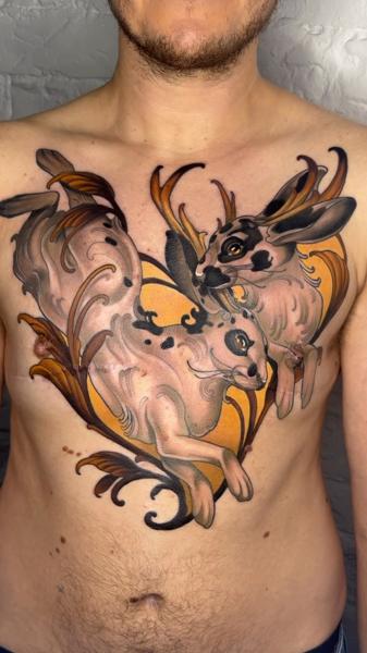 Neo-Traditional jackalopes tattoo by @psyhiskond