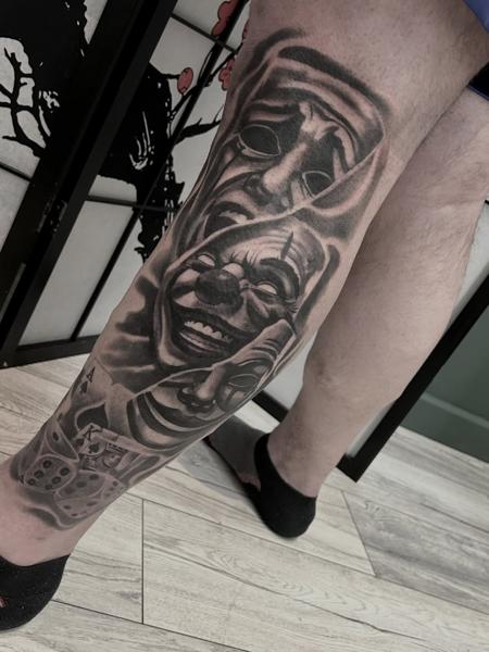 Chicano clown masks tattoo by @rafaels_art_and_tattoo