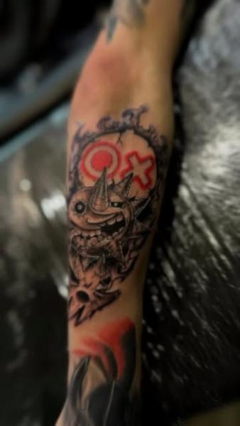 Anime grinning character tattoo by @rafaels_art_and_tattoo