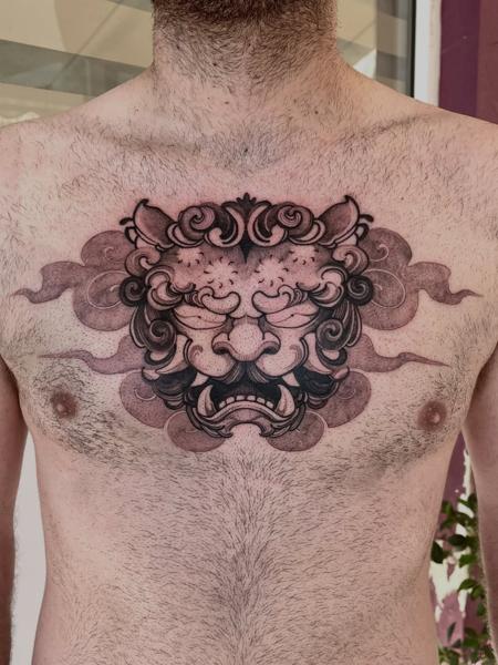 Ornamental ornamental lion tattoo by @raniatattoos