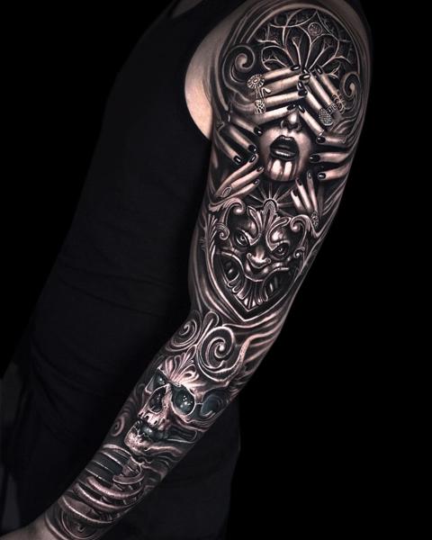 Gothic realism gothic woman skull tattoo by @mumia916