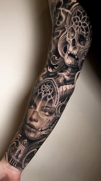 Gothic realism gothic skull woman tattoo by @mumia916