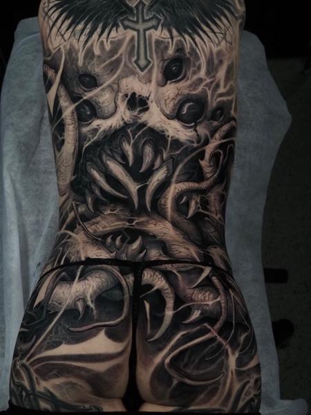 Dark realism horror monster tattoo by @raydems