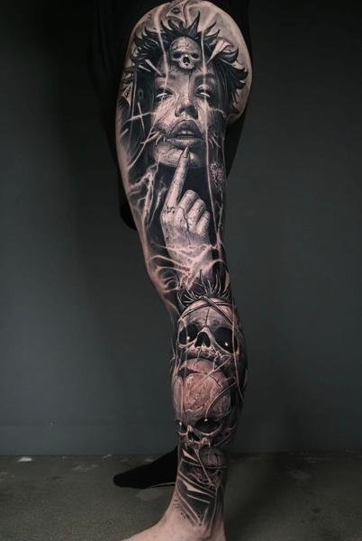 Realism skull woman tattoo by @raydems