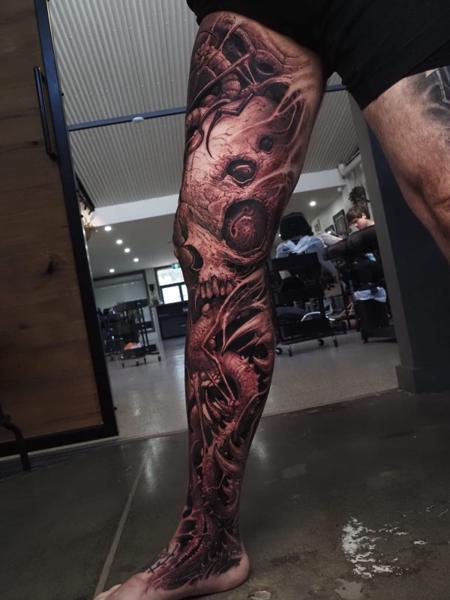 Biomechanical biomechanical skull tattoo by @raydems
