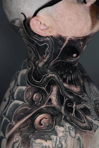 Realism tentacle skull tattoo by @raydems