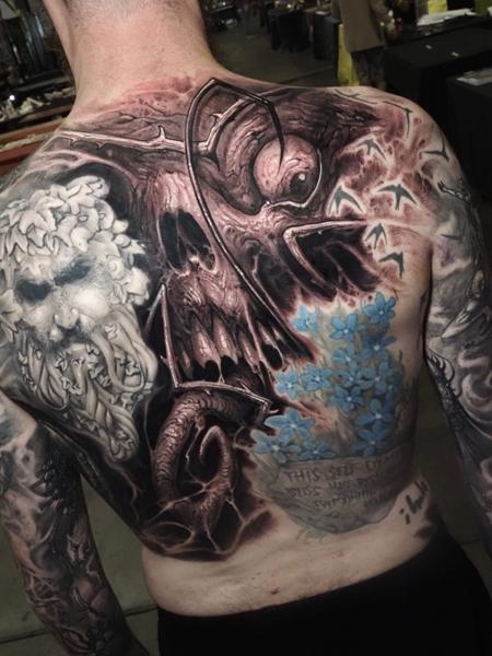 Realism horror skull tattoo by @raydems