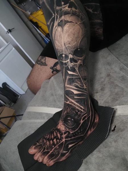 Biomechanical biomechanical skull tattoo by @raydems