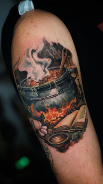 Realism cauldron tattoo by @razvanand