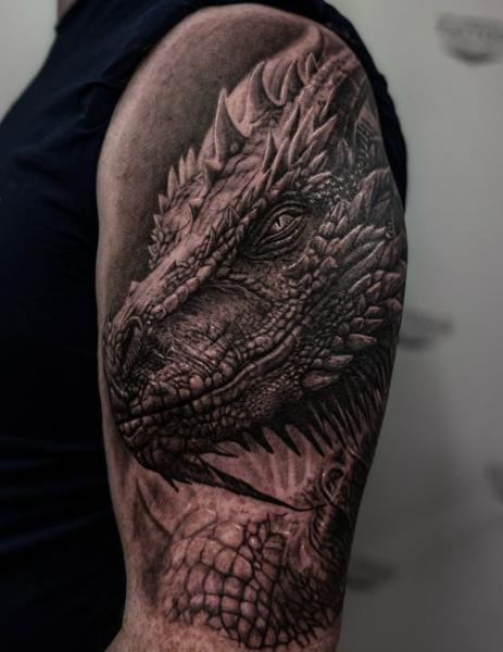Realism realistic dragon tattoo by @roly.leyva_tattoo