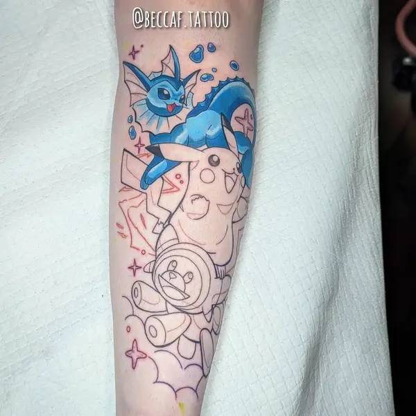 Anime pokemon characters tattoo by @beccaf.tattoo
