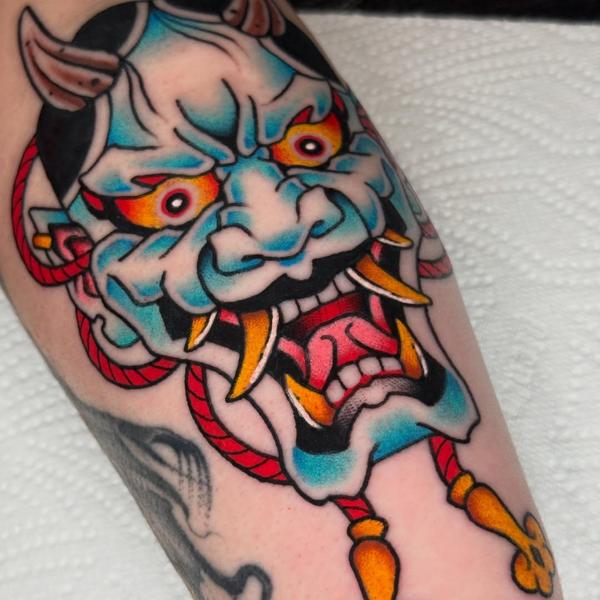 Japanese hannya mask tattoo by @reece_bolt