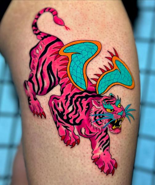 Neo-traditional winged tiger tattoo by @antistress_tattoo