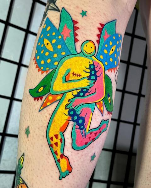 Illustrative abstract creature tattoo by @antistress_tattoo