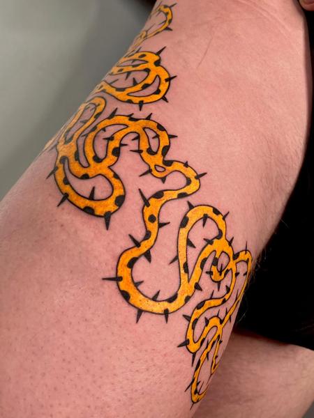 Traditional barbed snake tattoo by @antistress_tattoo
