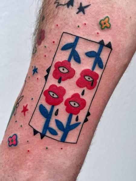 Illustrative crying flowers tattoo by @antistress_tattoo