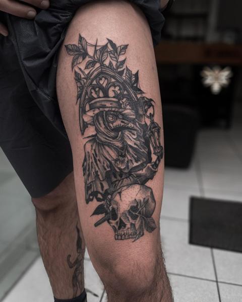 Blackwork plague doctor tattoo by @regna.sm_tattooer