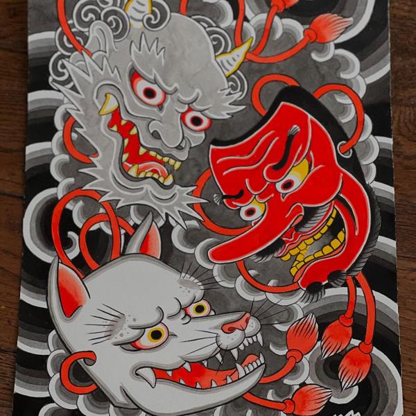Japanese japanese masks tattoo by @richpearson