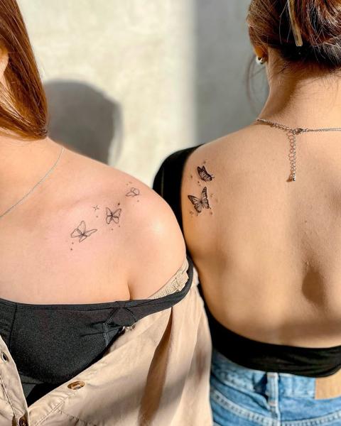 Fine line flying butterflies tattoo by @tattooist_rimi