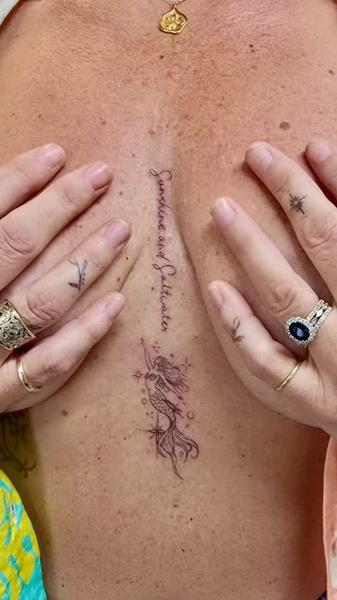 Fine line mermaid script tattoo by @tattooist_rimi