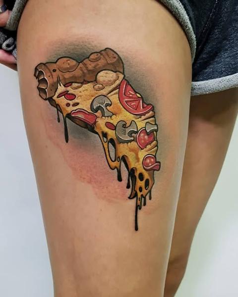 Illustrative pizza slice tattoo by @rino__tattoo