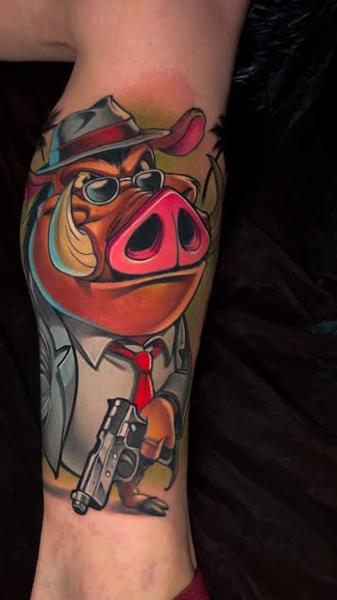 Cartoon cartoon pig tattoo by @rino__tattoo
