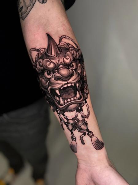 Japanese japanese mask tattoo by @rino__tattoo