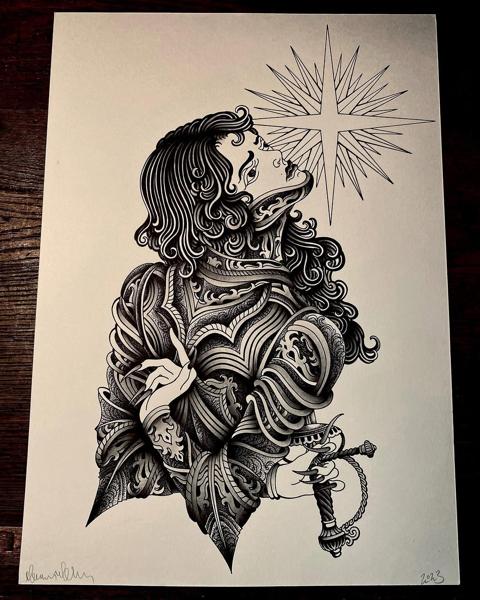 Illustrative ornate warrior tattoo by @robert_w_ashby