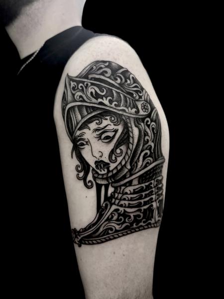 Blackwork ornate woman tattoo by @robert_w_ashby
