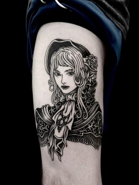 Blackwork victorian woman tattoo by @robert_w_ashby