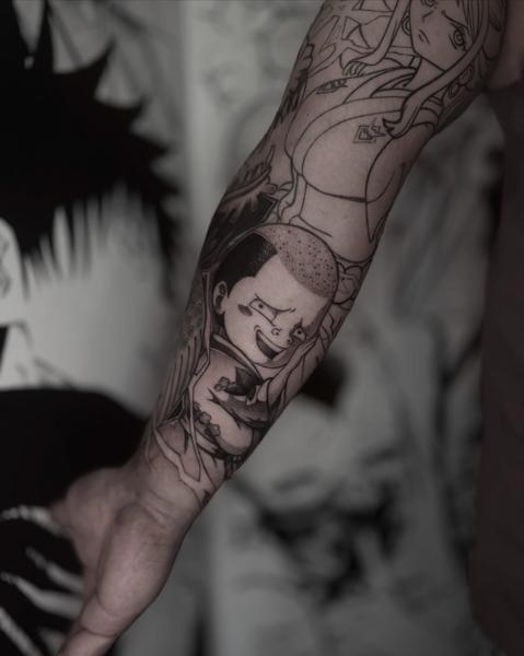 Anime anime characters tattoo by @romanos.mel