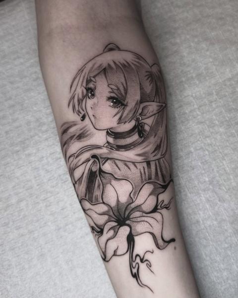 Anime anime character tattoo by @romanos.mel