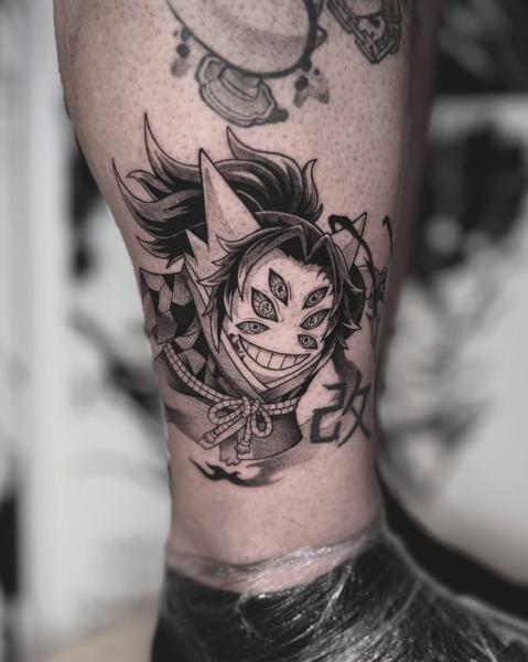 Anime demon character tattoo by @romanos.mel