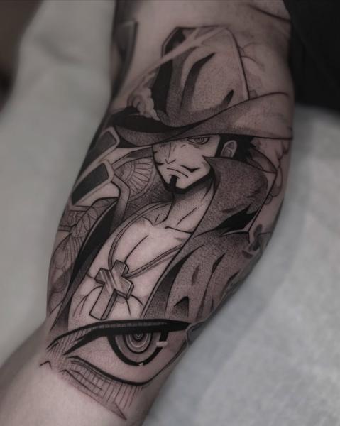Anime anime character tattoo by @romanos.mel