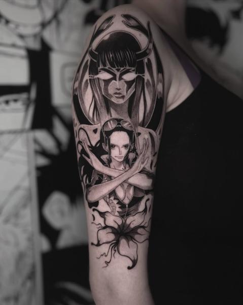 Anime anime characters tattoo by @romanos.mel