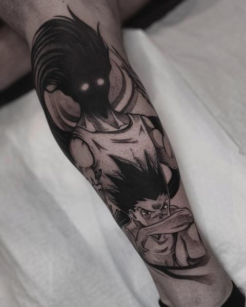 Anime anime characters tattoo by @romanos.mel