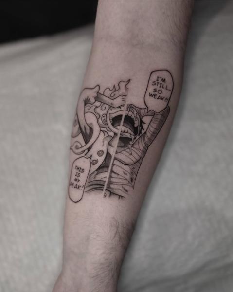Anime anime character tattoo by @romanos.mel
