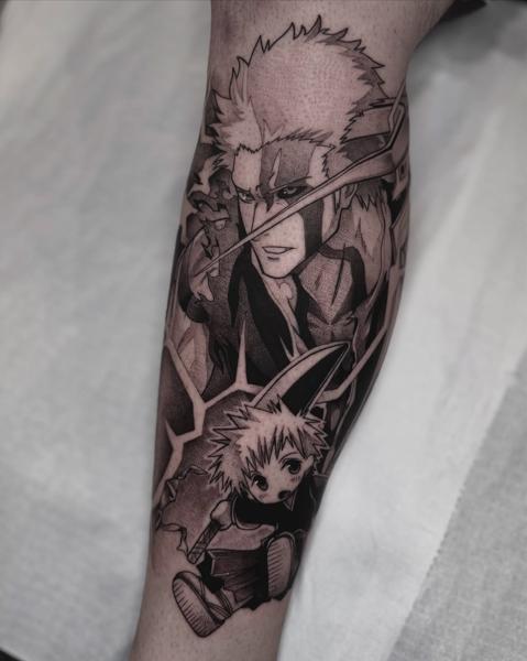 Anime anime characters tattoo by @romanos.mel