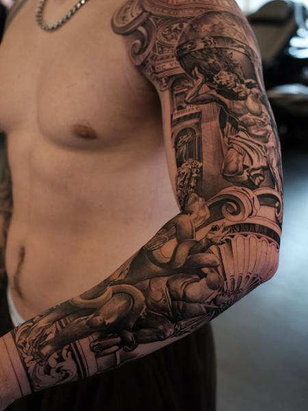 Realism mythological figures tattoo by @rubentattooer