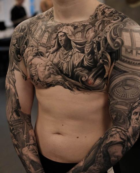 Realism renaissance pietà tattoo by @rubentattooer