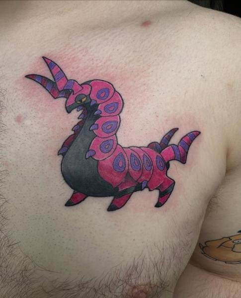 Color colorful creature tattoo by @sad_sam_tattoos
