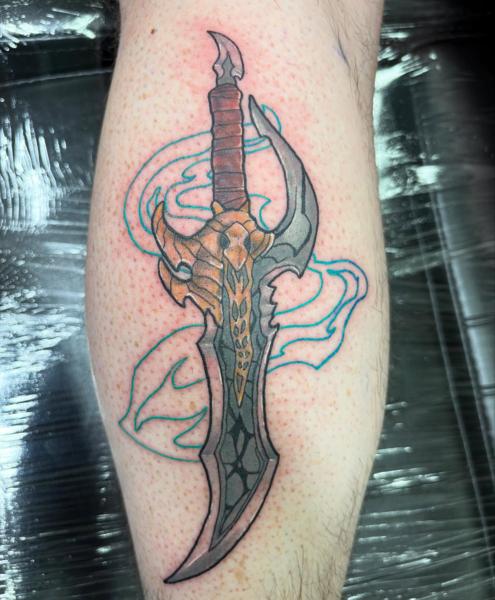 Color fantasy sword tattoo by @sad_sam_tattoos