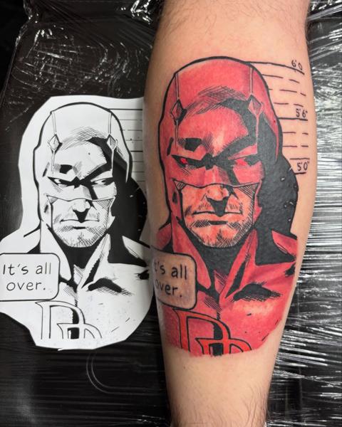 Comic comic character tattoo by @sad_sam_tattoos