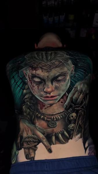 Realism witchy woman tattoo by @sambarbertattoo