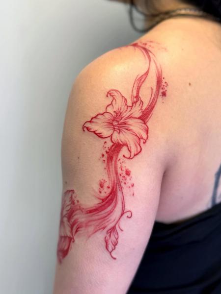 Fine line floral design tattoo by @samclaridgetattoos