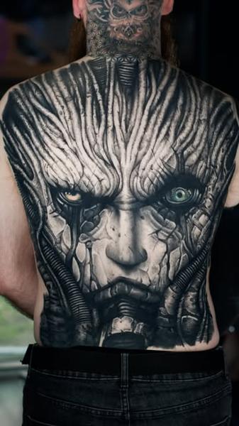 Realism mechanical face tattoo by @samjohns.tattoos