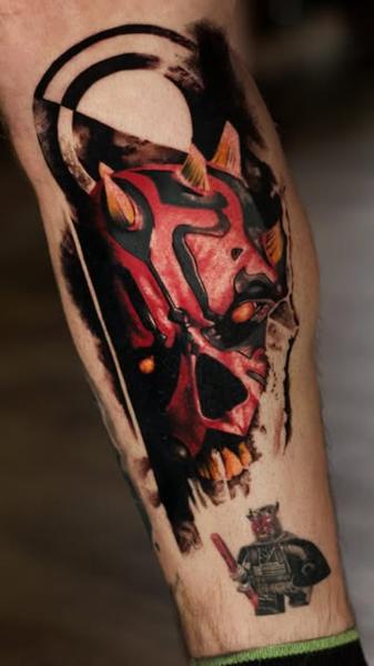 Realism oni mask tattoo by @samjohns.tattoos